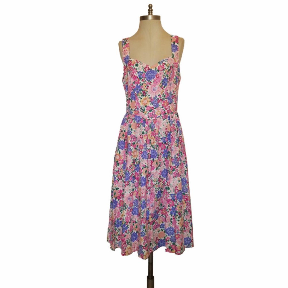 Vtg 70s Lanz Multi Color Floral Print Sundress 10P